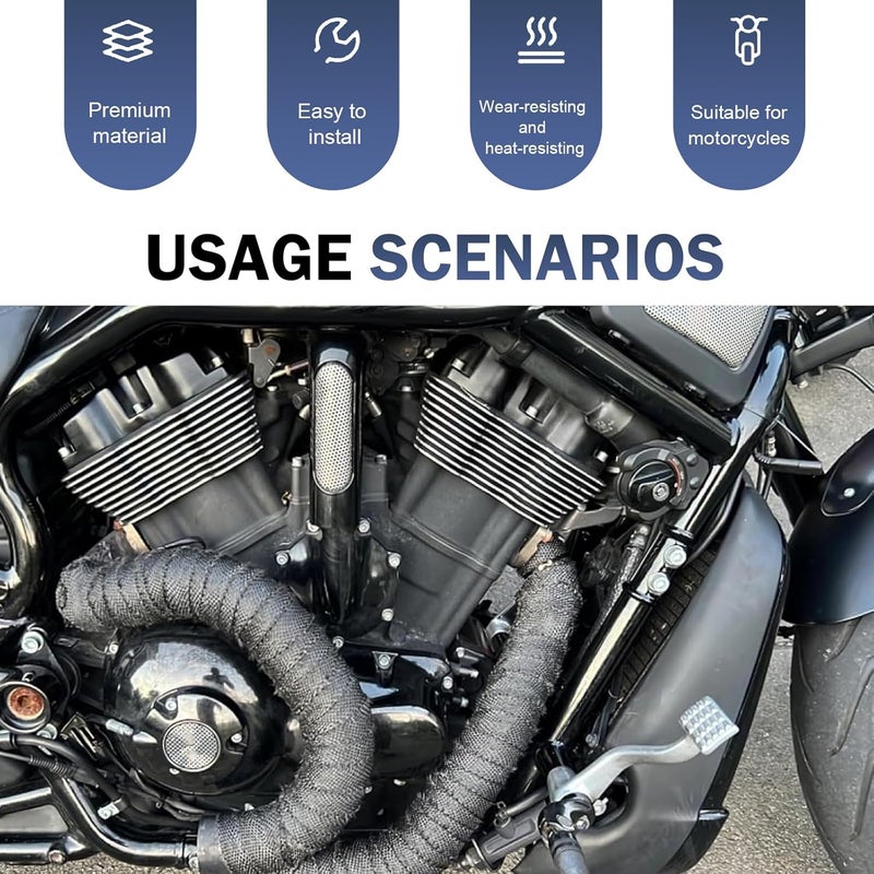 Bawkars Car Exhaust Heat Wrap, 196" Motorcycle Fiberglass Heat Resistant Fabric Shield Tape, Fiber Heat Insulation Tape, Universal Cuttable Protective Modification (Black) - Image 3